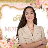 Aperturee - Glitter Golden Pink Floral Backdrop For Mothers Day